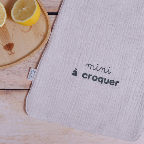 Bavoir-serviette élastiqué Tim - beige chiné - Mini à croquer
