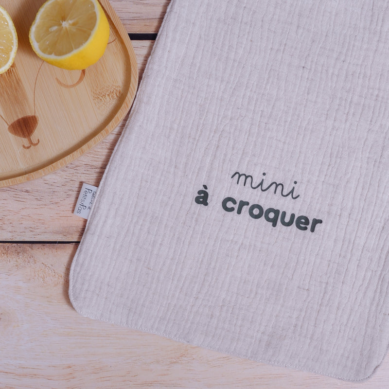 Bavoir-serviette élastiqué Tim - beige chiné - Mini à croquer