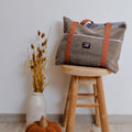 Sac cabas - Velours côtelé taupe et imprimé Line – Pièce Unique