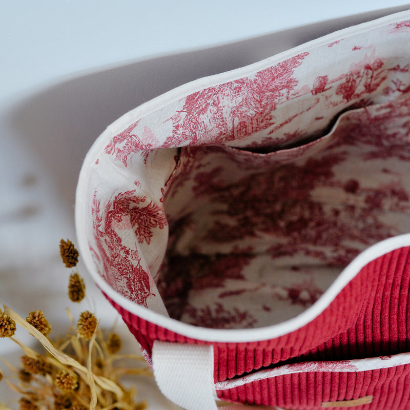 Sac cabas - Velours côtelé Bordeaux et Jouy – Pièce Unique